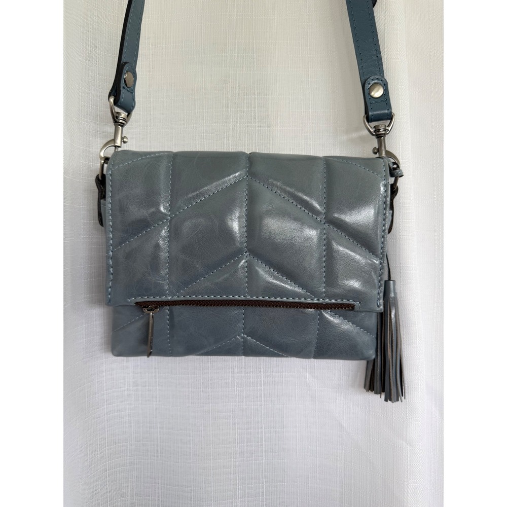 Patricia Nash Quilted Leather Crossbody Bag  Slate Blue Tassel Accent